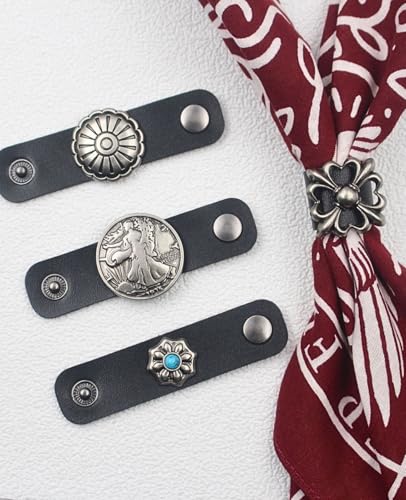 PEARLY JUN 4Pcs Western Bandana Scarf Ring Neckerchief Slide Buckle for Men Women Silk Scarves Cowboy Accessories - color: Silver D