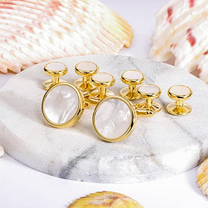 HAWSON Fashion Mother-of-Pearl Tuxedo Shirt Button and Cufflink Set, Specially Designed for Wedding Business - color: Gold Tone-Mother of Pearl