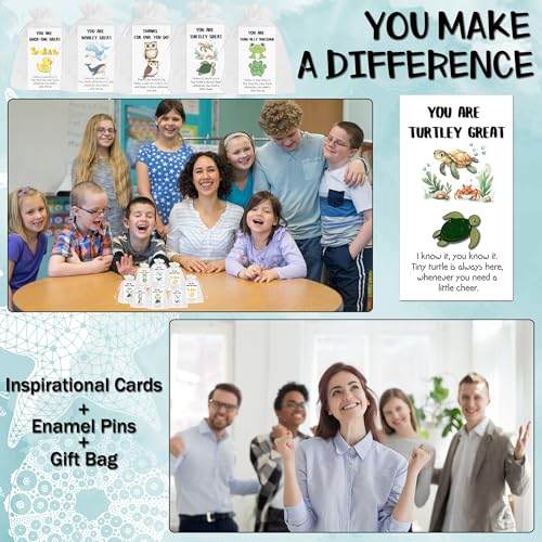 SOWPOPY 25/50/100 Sets Employee Appreciation Gifts Bulk Small Staff Thank You Gift with Inspirational Cards, Cute Animal Lapel Pins Team Appreciation Ideas for Office Coworkers, Teachers, Students