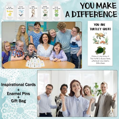SOWPOPY 25/50/100 Sets Employee Appreciation Gifts Bulk Small Staff Thank You Gift with Inspirational Cards, Cute Animal Lapel Pins Team Appreciation Ideas for Office Coworkers, Teachers, Students