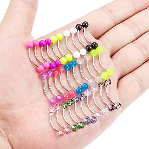 SCERRING 16G 14G Stainless Steel Curved Barbell Snake Eyes Tongue Ring Nipplerings Nipple Rings Piercing Jewelry Retainer 14mm 16mm 30PCS - style: A:30PCS - 16G 14mm