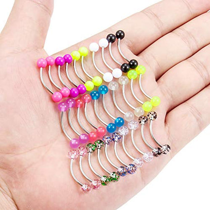SCERRING 16G 14G Stainless Steel Curved Barbell Snake Eyes Tongue Ring Nipplerings Nipple Rings Piercing Jewelry Retainer 14mm 16mm 30PCS - style: A:30PCS - 16G 14mm