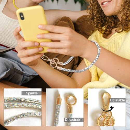 Crystal Phone Strap Crossbody Rhinestone Anti Theft Layered Strap Crossbody Gold Metal Buckles Cell Phone Neck for Women (White) - color: White