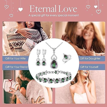 LMXXVJ Women Jewelry Set Platinum Plated Necklace Open Ring Earrings Bracelet Set,Birthday/Anniversary Mother’s Day Jewelry Gifts for Mom/Wife/Sister/Best Friend - color: KKJ-Multicolor