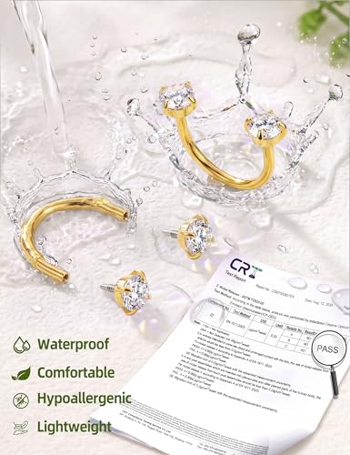 ORAZIO Half Huggie Earrings Jacket Pack for Women Backless Hoop Earring 18G | Hypoallergenic Surgical Steel Arc Hoop Backless No Back Stacks Set Small CZ Screwback Studs Jewelry Gift for Women Men Trendy - color: Gold Plated-Style1 CZ