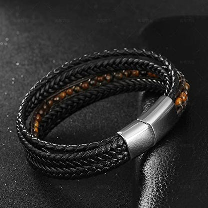 YGLINE Leather Wrap Bracelets for Women, Boho Multi-Layer Stone Beads Cuff Bracelet Jewelry - color: tiger eye