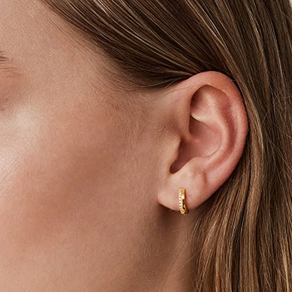 PAVOI 14K Gold Plated Cubic Zirconia Huggie Hoop Earrings for Women - 925 Sterling Silver Posts Small Round Huggies Stud Earrings for Women - style: Line