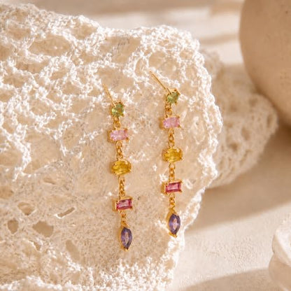 Mchic Dangle Earrings for Women: 18K Gold Plated CZ Drop Earrings Dainty Trendy Hypoallergenic Teardrop Bridal Wedding Style, Sparkly Elegant Dangling Jewelry Gift for Women Bridesmaid Prom Formal - color: Style 5-Gold