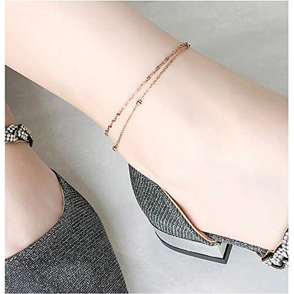 RoseGold Ankle Bracelets for Women - Layered Anklets - Link Foot Jewellery - color: RoseGold - 6#