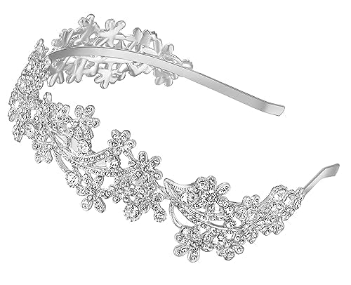 Wedding Headband Crystal Bridal Headdress Flower Design Headpiece For Women (Silver)