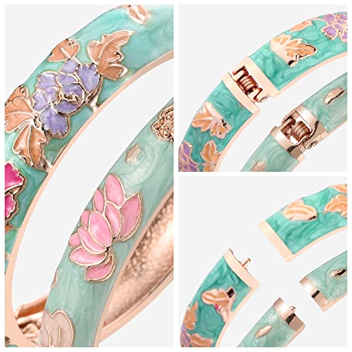 UJOY Cloisonne Chinese Panda Bracelets-Plated Gorgeous Handcrafted Gifts Enamel Bangles Set for Women 55C43 - color: C48-Flower-Light Green