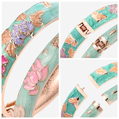 UJOY Cloisonne Chinese Panda Bracelets-Plated Gorgeous Handcrafted Gifts Enamel Bangles Set for Women 55C43 - color: C48-Flower-Light Green