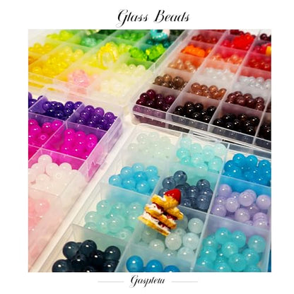 2500PCS 8mm Glass Beads Bracelet Making Kit, 96 Colors Crystal Beads for Jewelry Making, 4 Box Round Beads Suitable for Beginners - color: 4 Box