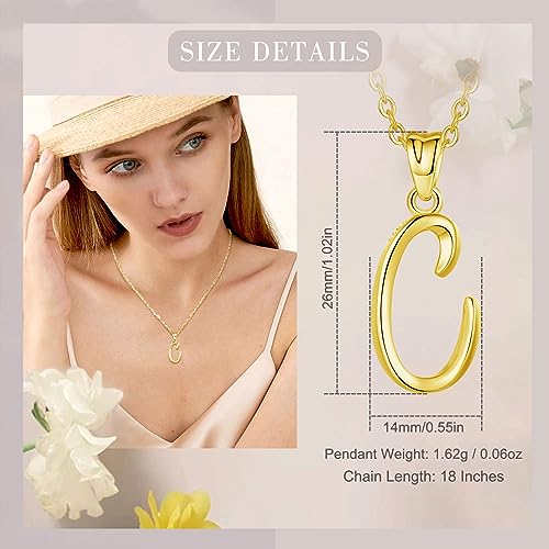 EUDORA Sterling Silver Initial Necklaces for Women, Classic 26 Letter Neckless Gifts for Girls, Sister, Mother Daughter, 18 inch Chain - style: C-Gold