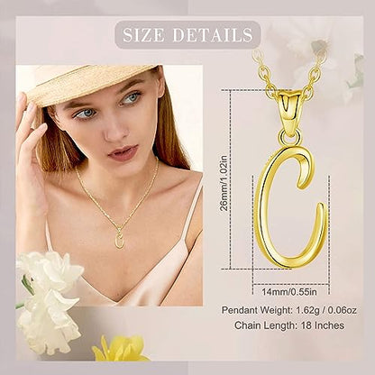 EUDORA Sterling Silver Initial Necklaces for Women, Classic 26 Letter Neckless Gifts for Girls, Sister, Mother Daughter, 18 inch Chain - style: C-Gold