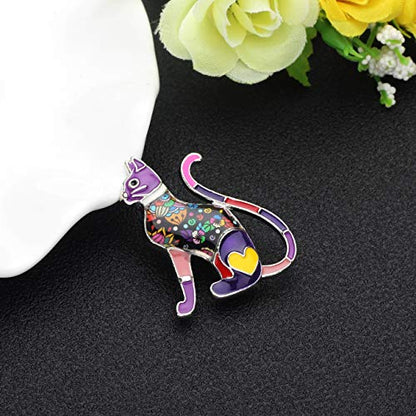 NEWEI Cat Brooch Pins for Women Girls Jacket Bag Charms Cat Pins Jewelry Gifts - color: Eggplant