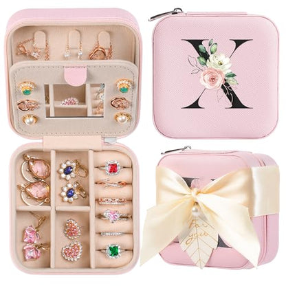 AYGXU Travel Jewelry Box for Women and Girls - Small Case With Initial A-Z - Teacher Gifts - color: pink, size: X