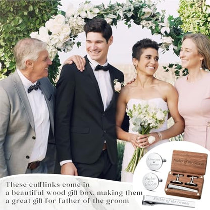Colingmill Father of the Bride Gift Dad of the Bridegroom Cufflinks Tie Clip Set with Engraved Wood Gift Box for Dad - style: Father of the Bridegroom, Forever