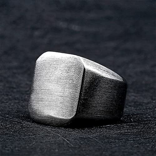 HIJONES Mens Stainless Steel Signet Ring Matte Brushed Square | Simple Statement ,Wedding Band,Polished Round - color: Square-Ancient Silver