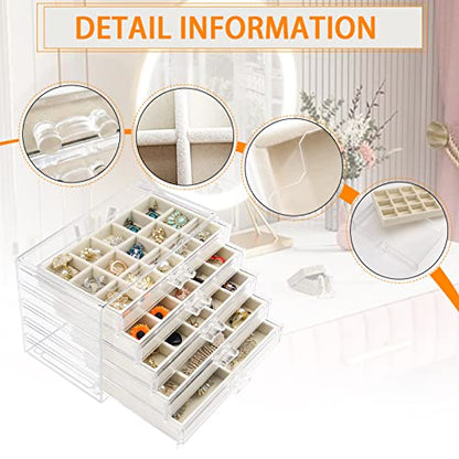 Acrylic Jewelry Box 5 Drawers Clear Earring Storage Organizer Display Case - color: Beige 5 Layers