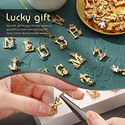 Hicarer 78 Pieces Initial Alphabet Letter Charms A-z Letter Pendant Flower Styles Alphabet Pendant Charms Necklace for DIY Jewelry Bracelet Necklace Crafts Making
