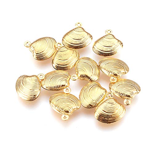 Mega Pet 100pcs Stainless Steel Shell Pendants Charms Golden Jewelry Charms DIY Accessories for Bracelets Necklaces Jewerly Making - size: 14x13x4mm#Shell