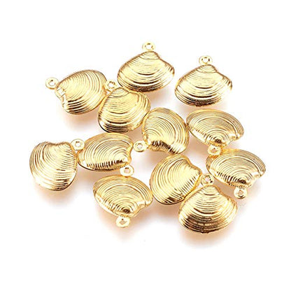 Mega Pet 100pcs Stainless Steel Shell Pendants Charms Golden Jewelry Charms DIY Accessories for Bracelets Necklaces Jewerly Making - size: 14x13x4mm#Shell