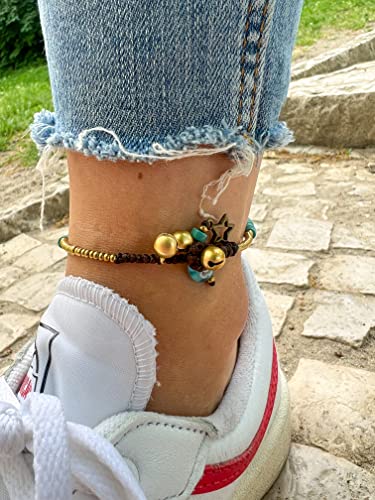 Made by Nami Boho Surfer Anklet Waterproof & Adjustable Beaded Anklets for Women Beachy Ankle Bracelet Made from Waxed Cotton Rope and Beads for Summer and Hippie Style - color: Blue
