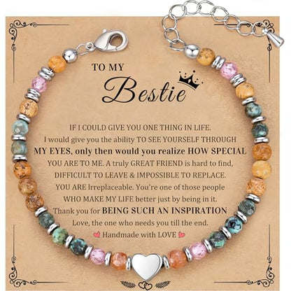 Best Friend Bracelet Gifts for Women Sister Bestie, Christmas Gift for Teens Mom Daughter Granddaughter Birthday Gift for Her Stocking Stuffers - color: African Turquoise-Bestie