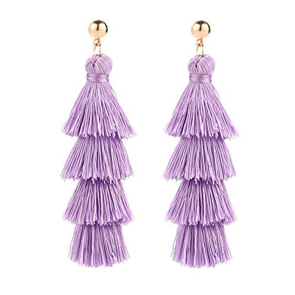 BaubleStar Bohemian Layered Tassel Drop Earrings for Women | Lightweight Statement Party Festival Jewelry - color: Lavender