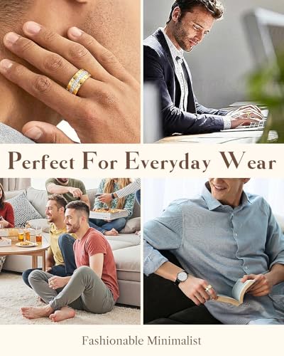 8mm Mens Gold Wedding Band with Cubic Zirconia Silver Eternity Ring CZ Inlaid 18K Gold Plated Stainless Steel Rings for Men, Rings Size 5-12 - color: Gold