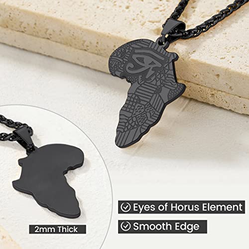 GOLDCHIC JEWELRY Africa Map Necklace for Men, Stainless Steel African Tribal/Egyptian Eye of Horus/I LOVE AFRICA/Elephant Map Hiphop Jewelry Unisex with 22'+2'Adjustable Chain - color: Eye of Horus - Black, style: No Customization