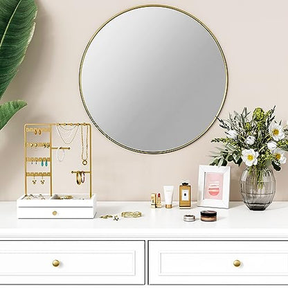 Goozii Gold Jewelry Stand Organizer Necklace Holder, Birthday Gifts for Women Girls, Small Jewelry Stand for Earrings Rings Bracelets, Velvet Jewelry Hanger Tree, Mothers Day Gifts - White and Gold - color: White and Gold