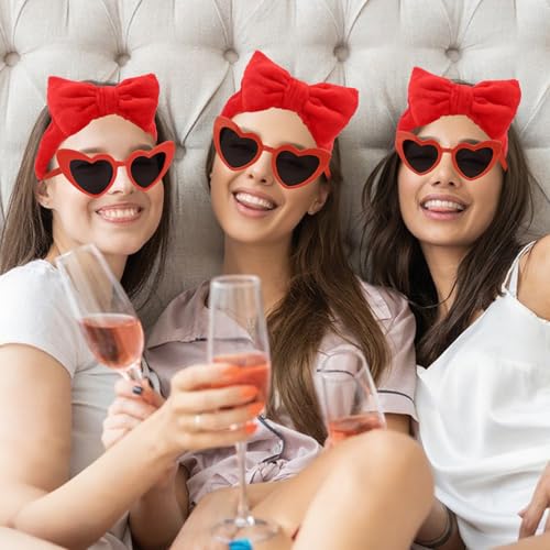 Semato 4 Pcs Red Bridesmaid Proposal Gifts Bridesmaid Spa Headband, Hair Claw Clips, Heart Shaped Sunglasses and Smooth Satin Scrunchies - color: Red