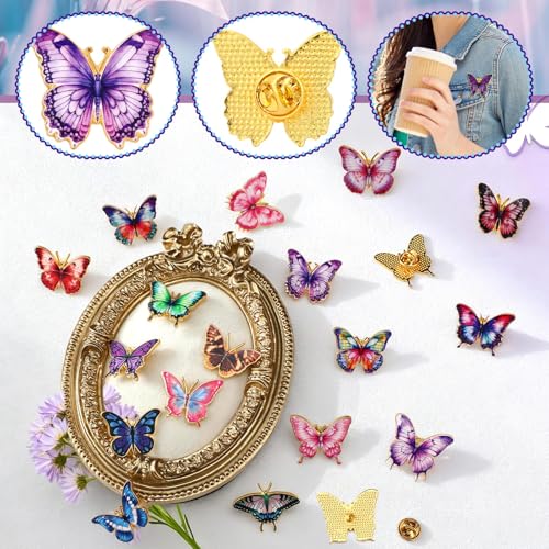30/60 Pcs Cute Enamel Pins Bulk Plant Flower Animal Halloween Gothic Fall Pumpkin Cartoon Lapel Pin Brooches Jewelry Gift for Backpack Clothes Hats Accessories - style: Butterfly