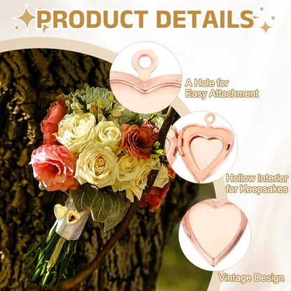 MECCANIXITY Custom Photo Locket Charm, Copper Retro Picture Locket Pendants for DIY Memorial KeyChains Necklace Bracelet Jewelry Making - color: Rose Gold, style: Small Simple Heart