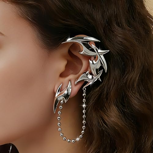 Gothic Clip On Ear Cuff Stainless Steel No Piercing Helix Cartilage | Hypoallergenic,Non Piercing Helix Cartilage,Gold Silver,Fake Earring,Lightweight,Punk Gothic Jewelry Gift Women Men - color: K2-Dragon Claw 2 Silver