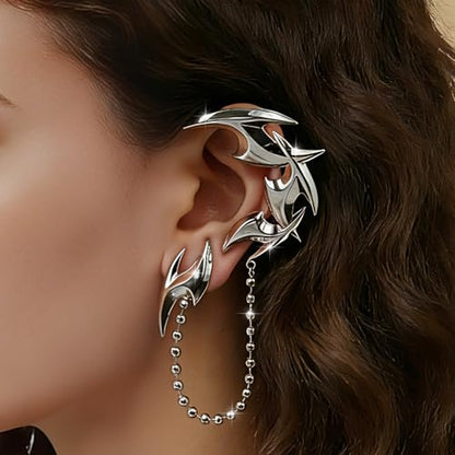 Gothic Clip On Ear Cuff Stainless Steel No Piercing Helix Cartilage | Hypoallergenic,Non Piercing Helix Cartilage,Gold Silver,Fake Earring,Lightweight,Punk Gothic Jewelry Gift Women Men - color: K2-Dragon Claw 2 Silver