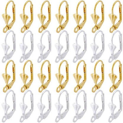 SUNNYCLUE 1 Box 100Pcs Leverback Earring Hooks French Earring Hook Lever Back Ear Findings Shell Silver Gold Leverbacks Earwires for Jewelry Making Accessories DIY Supplies - color: 1 Box 100Pcs Shell Shaped Leverback Earring Hooks