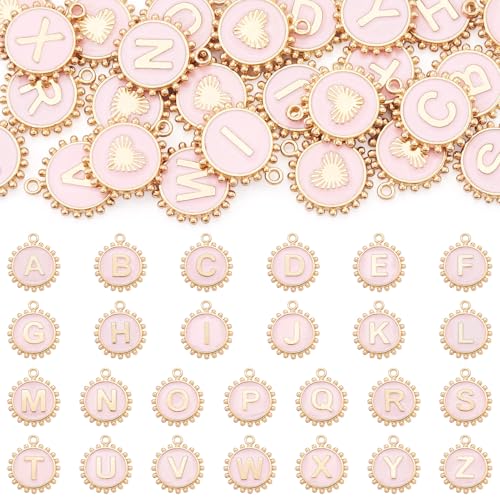Cheriswelry Letter Alphabet Charm for Jewelry Making Initial Letter A-Z Pendants Flat Round Hexagon Alloy Enamel Charms for Necklace Bracelet Earring Jewelry Making DIY Craft - color: Pink