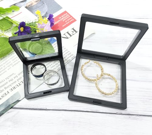 Portable Travel Jewelry Organizer, Black Square Jewelry Display Case, Transparent Window for Coins and Collections (Black, 2.75*2.75*0.51 inches +3.54*3.54*0.51 inches) - size: 2.75*2.75*0.51 inches +3.54*3.54*0.51 inches