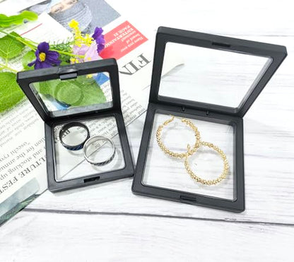 Portable Travel Jewelry Organizer, Black Square Jewelry Display Case, Transparent Window for Coins and Collections (Black, 2.75*2.75*0.51 inches +3.54*3.54*0.51 inches) - size: 2.75*2.75*0.51 inches +3.54*3.54*0.51 inches