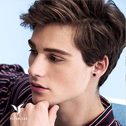 5-6 pairs Push-in Flat Back Stud Earrings Hypoallergenic Surgical Stainless Steel Cubic Zirconia Earrings Studs Set Multi-Pack, CZ Stud Earrings for Women Men Trendy Cartilage Stud Earrings 2-8mm - color: black-4/5/6/7/8mm