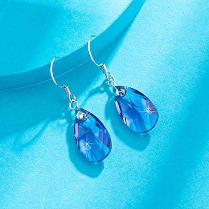 Austrian Crystal Teardrop Drop Earrings for Women, French Hook | 925 Sterling Silver Hook, Crystal Dangle Earrings, Sparkly Teardrop Stone, Lightweight Feel, Day-To-Evening Wear - color: Tanzanite