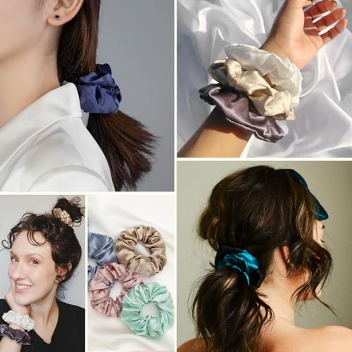 LILYSILK Silk Hair Scrunchies for Frizz&Breakage Prevention, 100% Mulberry Silk Hair Ties No Damage, Elastic Silk ponytail Holders, 1Pc, Black - color: Black