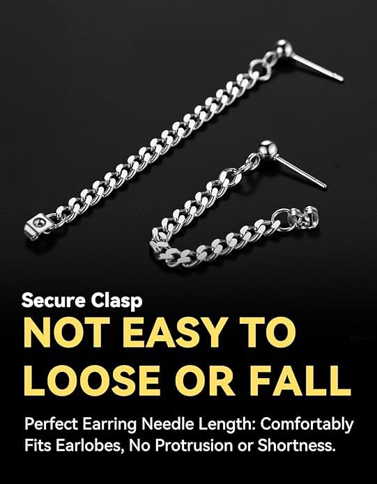 ChainsHouse Stud Earrings for Men Women,316L Stainless Steel/14K Gold/Black Plated Metal, Punk Hypoallergenic Surgical Huggie Hoop Earrings Mens Jewelry Piercing Hoop Earrings - style: C: Steel-Cuban Chain