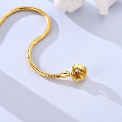 Star moon Mouse Clasp Snake Chain Bracelet 925 Sterling Silver Safety Chain Charm Christmas Mother’s Day Jewelry Gifts for Women - color: Gold Heart Chain Charm Bracelet, size: 19cm