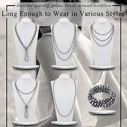 Firstmeet Fashion Beads Rope Knot Long Beaded Necklace Versatile 60" Strand Costume Jewelry for Women - color: XL-1182-Sliver