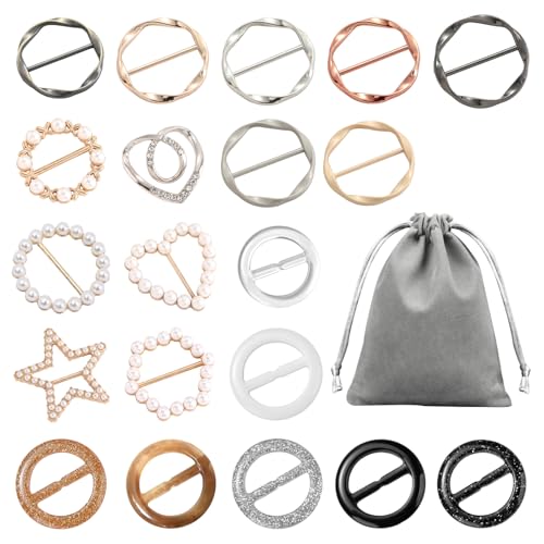 BATHRINS 20PCS Silk Scarf Ring Clip,Shirt Cinch Clip Set for Women Clothing with Storage Bag for Loose Clothes Corner Knotted Button Tightener