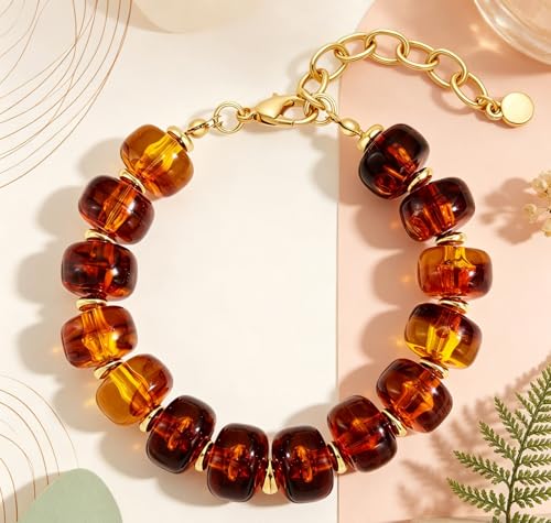 Beaded Bracelets Multicolor Acrylic Resin Beads Bracelet for Women - color: Brown